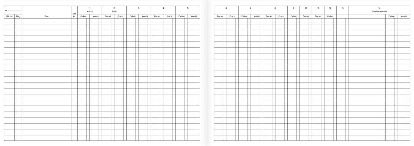 Kassabok med 31 sidor för dubbel- och enkelkolumner, A4-format