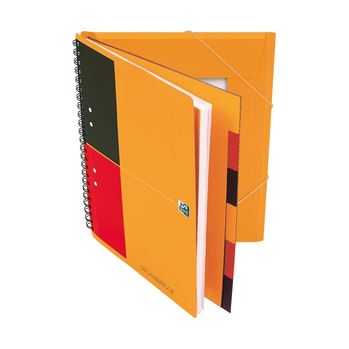 Kollegieblock Oxford Organiser Linjerat 80 blad A4+ 80g i orange, svart och rött med spiralbindning