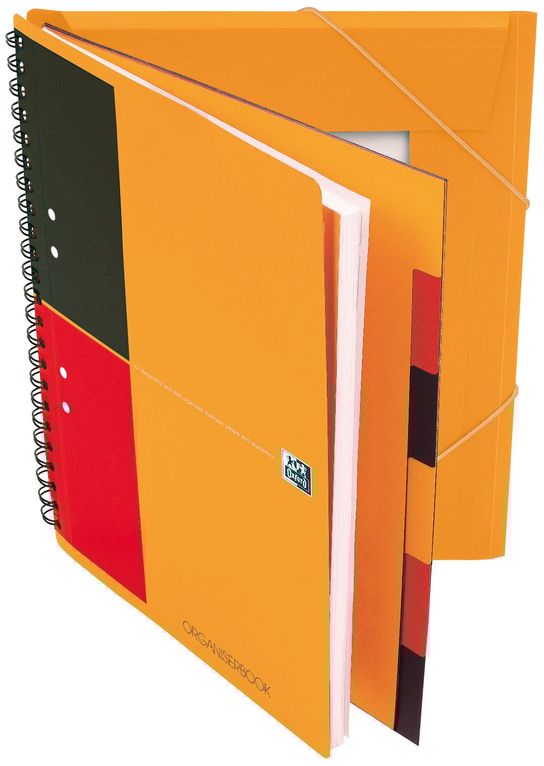 Kollegieblock Oxford Organiser Linjerat 80 blad A4+ 80g i orange, svart och rött med spiralbindning