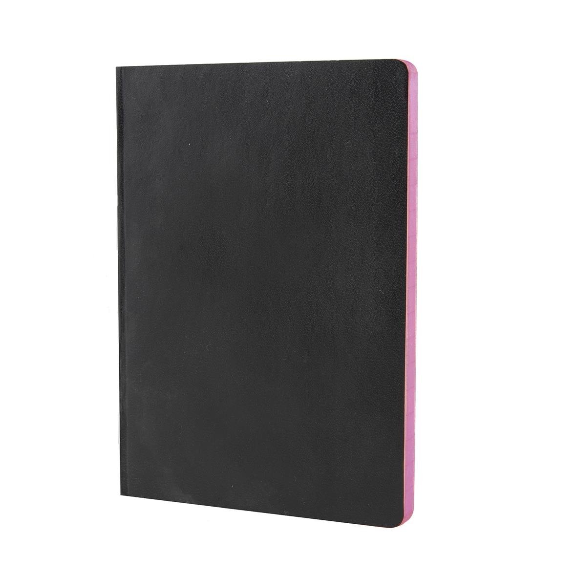 Svart A5 vaxduksbok med linjerade blad, 72 sidor, rosa kant