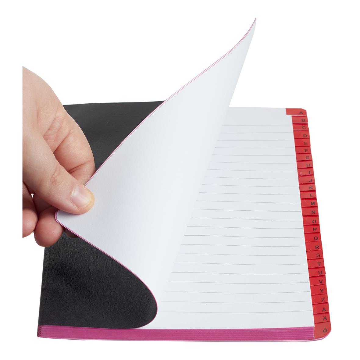 Vaxduksbok med register A-Ö, linjerad, 72 blad, svart, A5 storlek