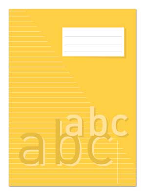 Gult skrivhäfte med linjerad sida och 40 blad i A4 storlek, 8,5 mm linjeavstånd, 70g papper