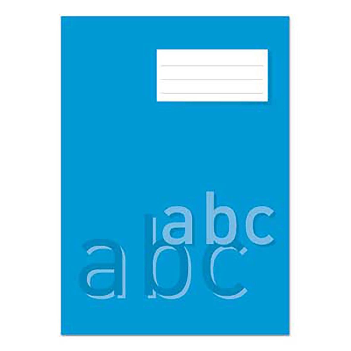 Ljusblått skrivhäfte med 40 linjerade A4-sidor och plats för namn