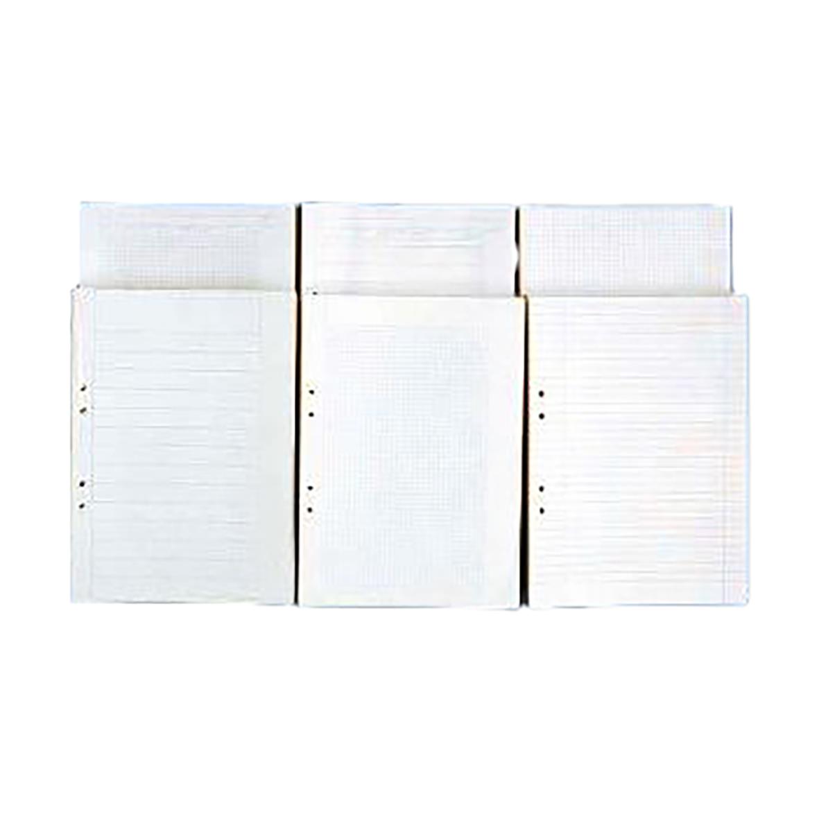 Provskrivningsblad Bantex linjerat A3 till A4 70g, visar olika typer av skrivblad med linjer och rutnät