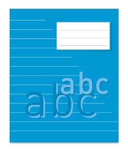 Blå skrivhäfte med linjerade sidor, 14,5mm mellanrum, 32 blad, storlek 17x21cm, 70g papper