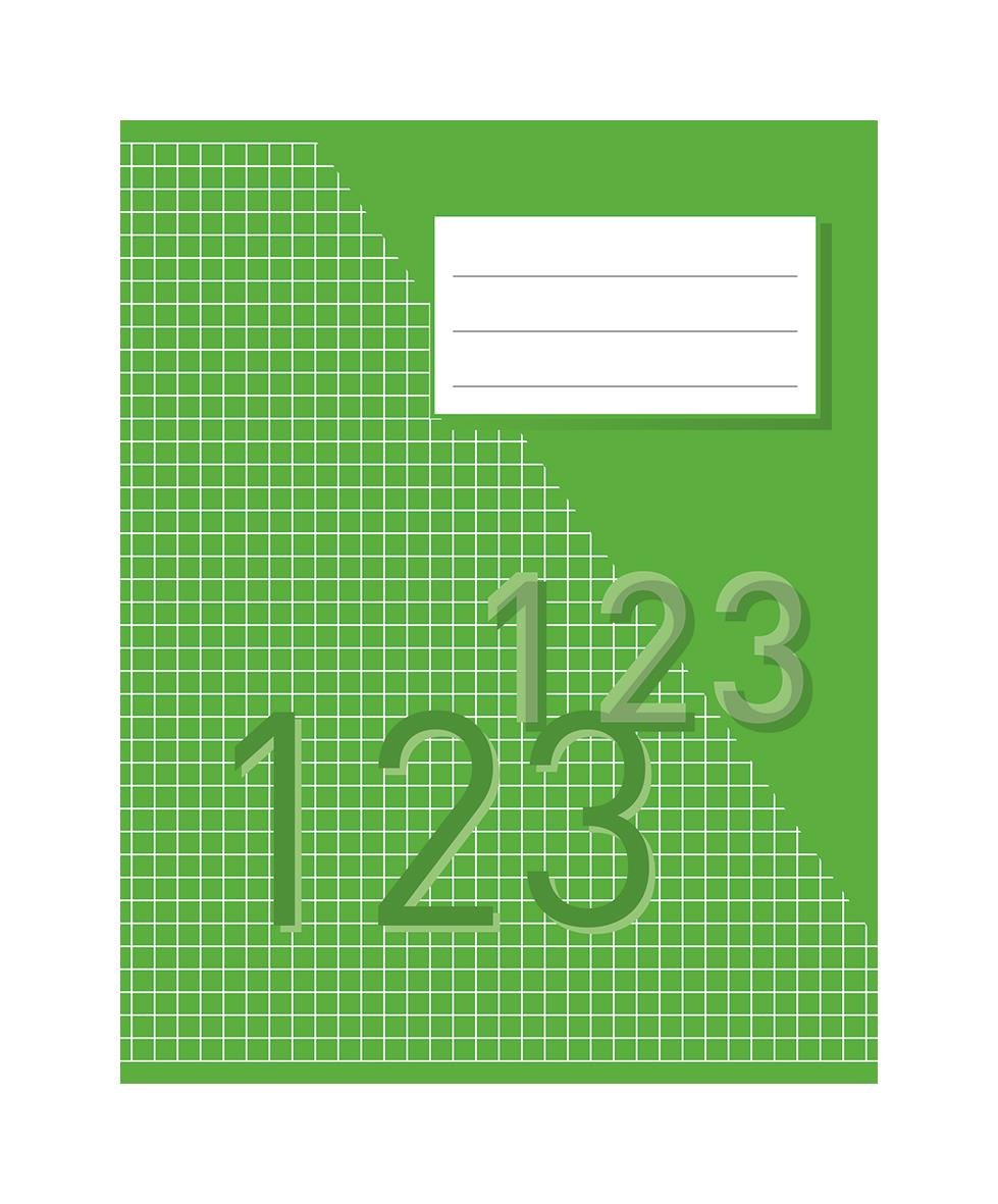 Grönt räknehäfte med rutade sidor 5x5mm, 32 blad, 17x21cm, 70g, med plats för anteckningar