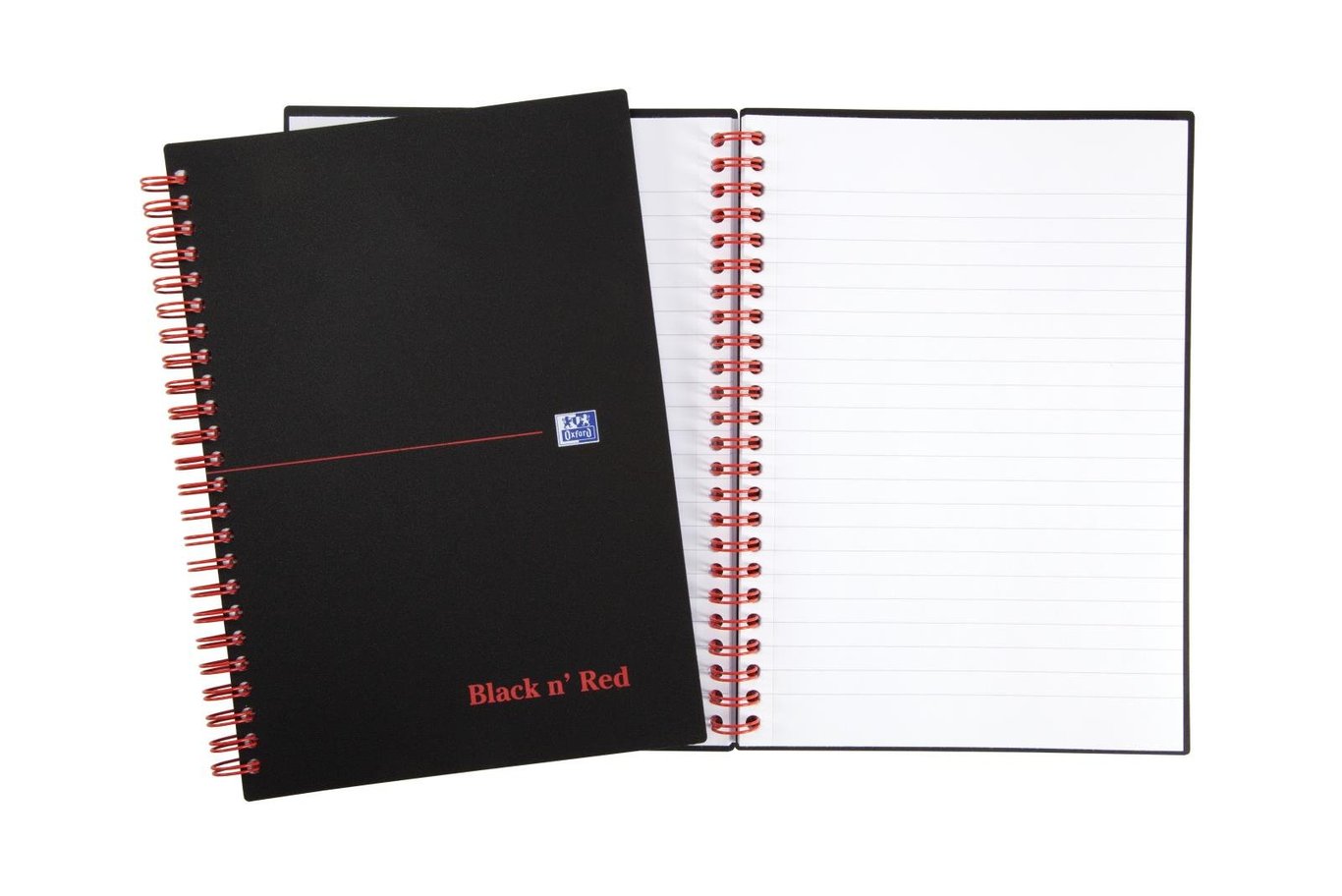 Kollegieblock Oxford Black n' Red med linjerade sidor, svart omslag, A5, 70 blad, 90g papper