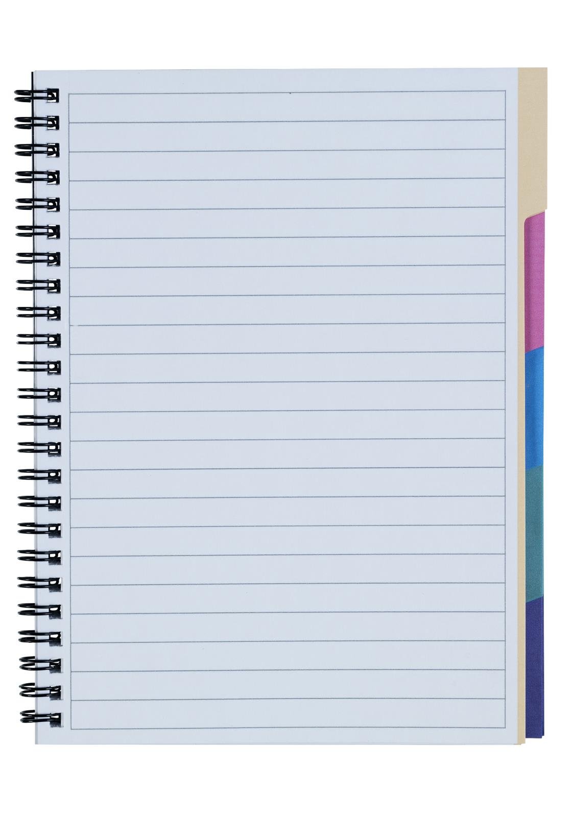 A5 linjerat ämnesblock med spiralbindning och färgade flikar