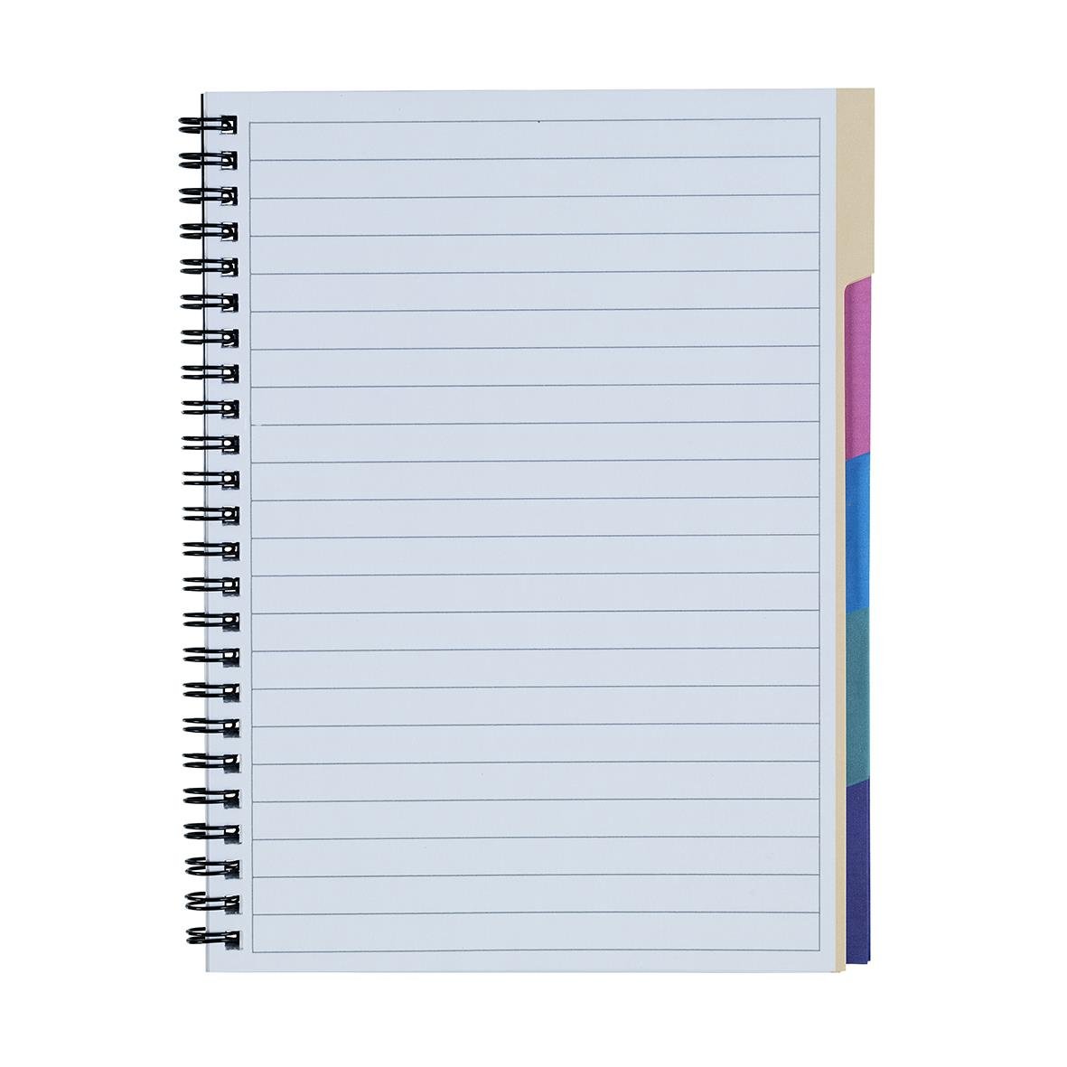 A5 linjerat ämnesblock med spiralbindning och färgade flikar