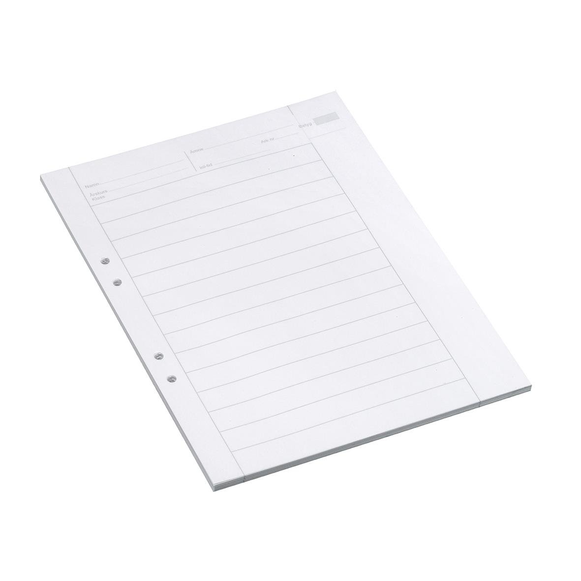 Linjade provskrivningsblad i A4-format med 18mm linjer och lösbladspapper