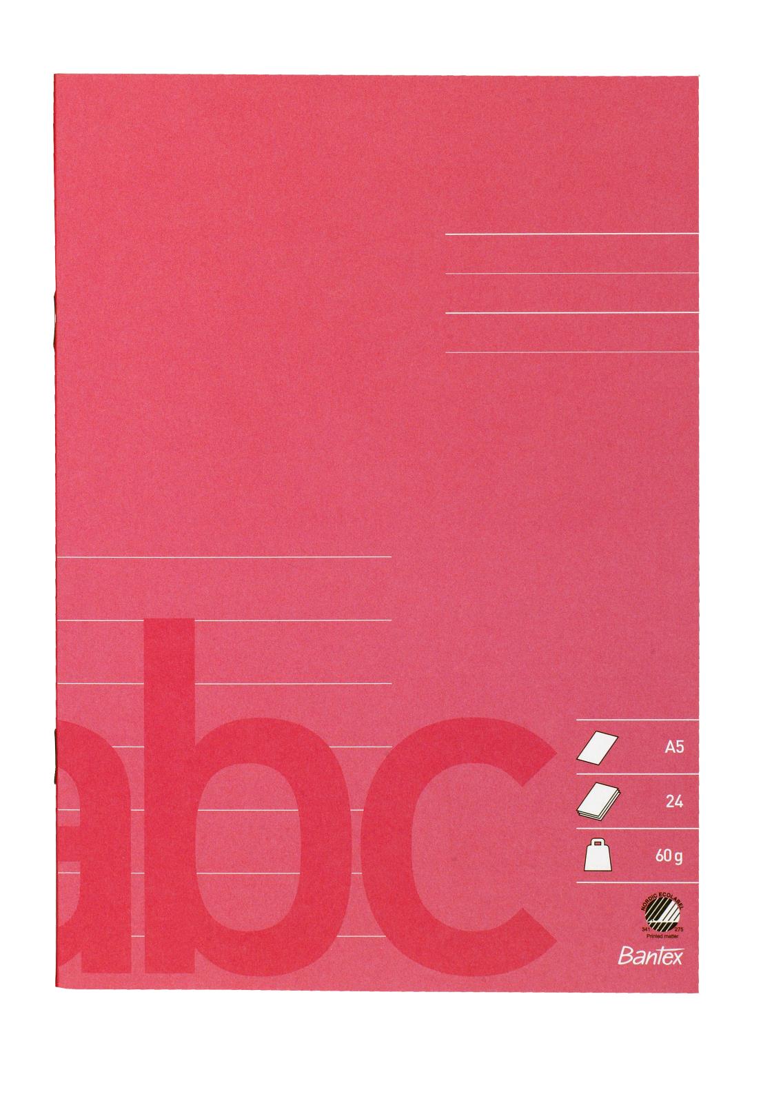 Rött skriv- och rithäfte med linjer och tomma sidor, A5, 24 blad, 70g papper, cerise färg