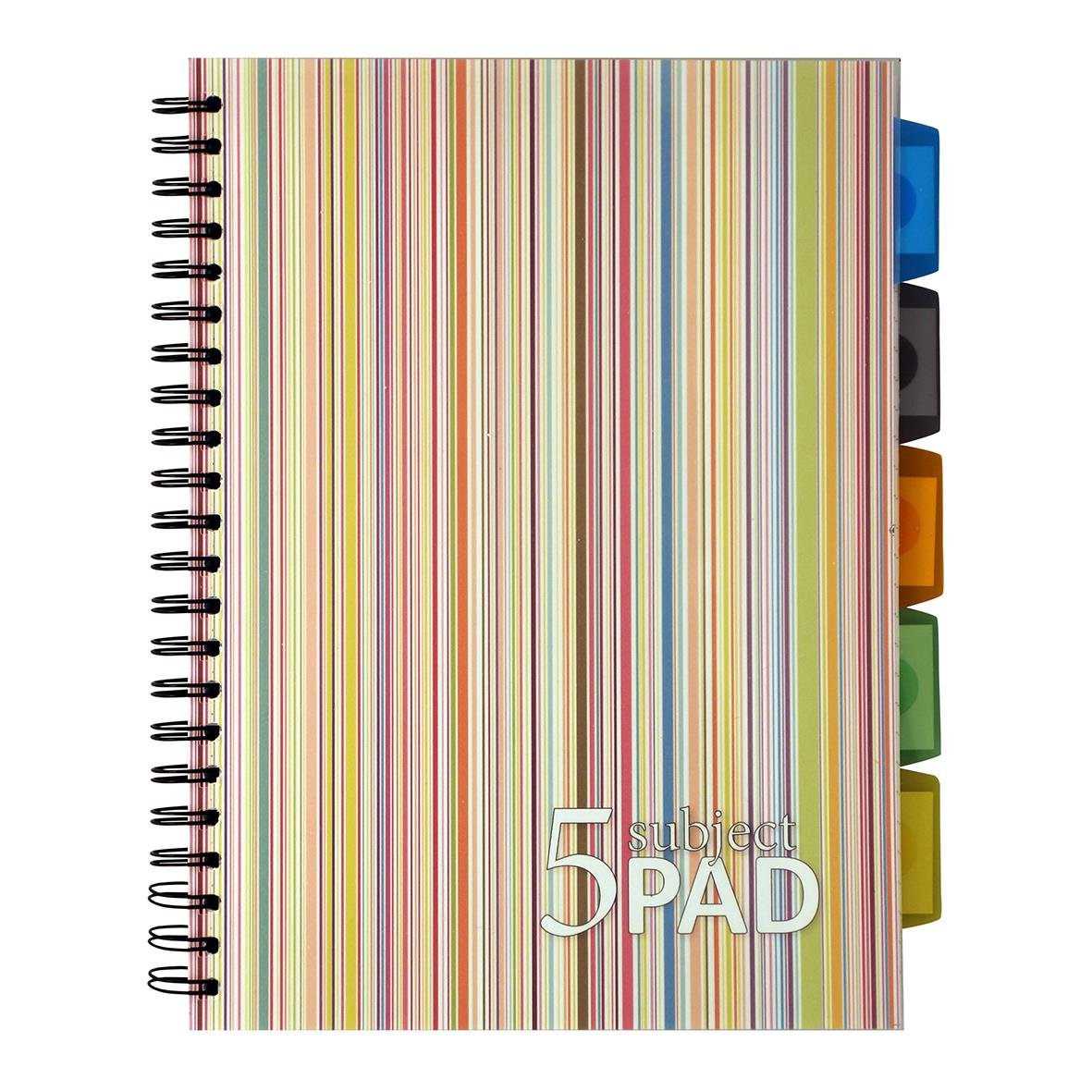 Färgglad ämnesblock med spiralbindning och flikar för olika ämnen, A5 storlek, 70g papper