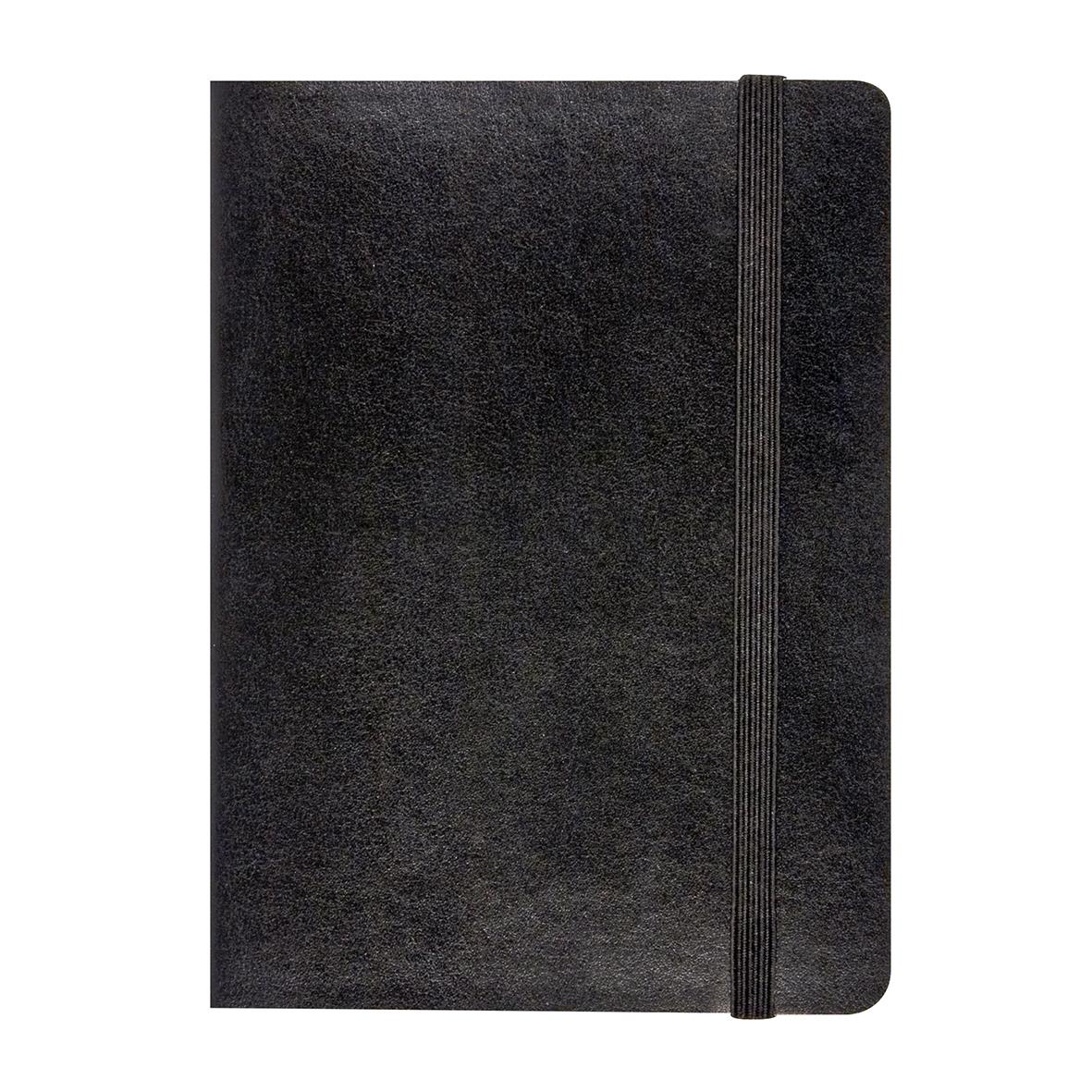 Svart anteckningsbok med elastisk band och linjerade blad, A5 storlek, 96 sidor