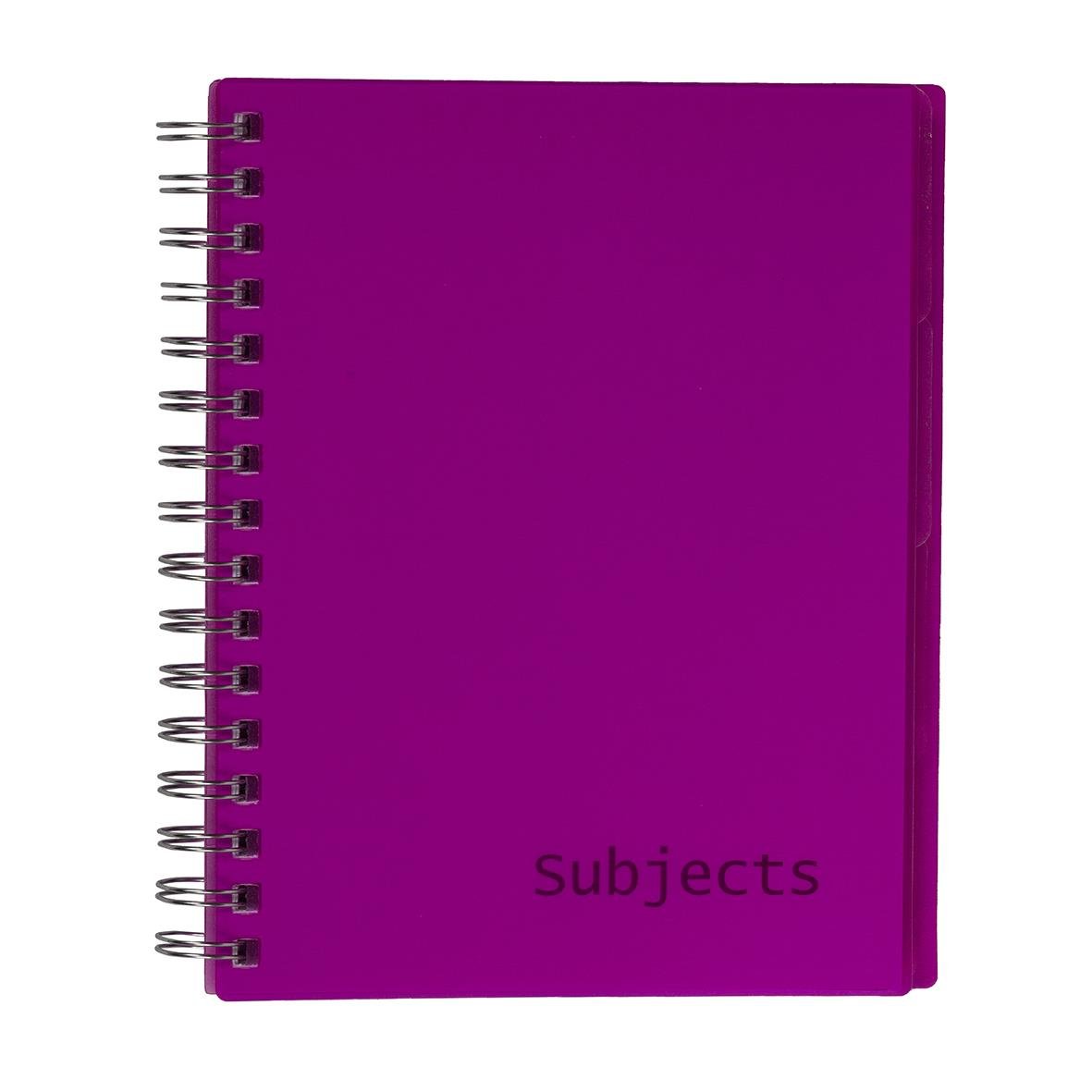 Rosa ämnesblock med spiralrygg och fyra flikar, A5 storlek, för studier