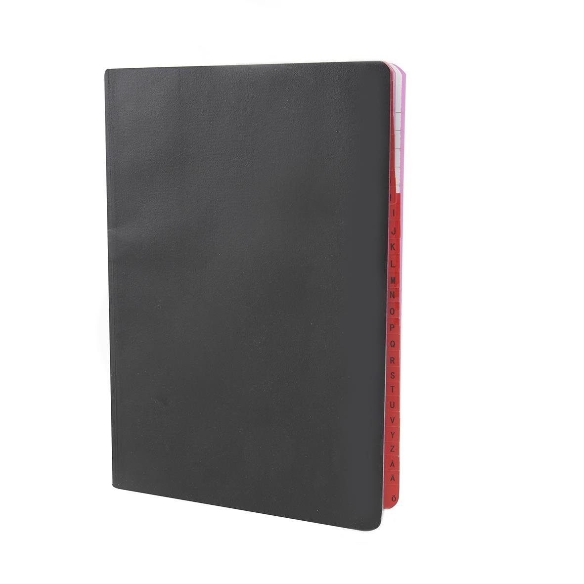 Svart vaxduksbok med register A-Ö, linjerad, 72 blad, A6 storlek, 70g papper