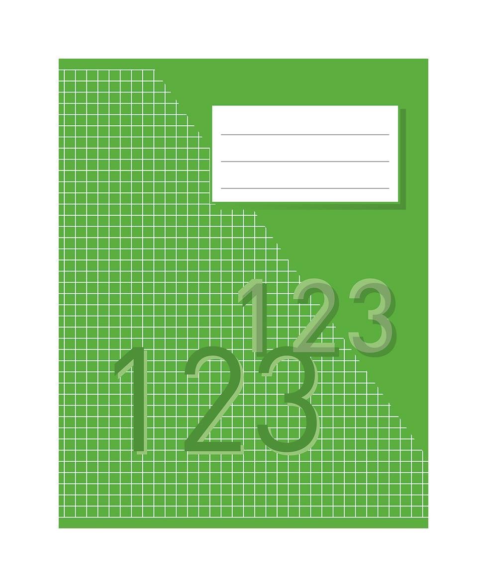 Grönt räknehäfte med rutade sidor 5x5mm, 24 blad, A5, 70g, med plats för anteckningar