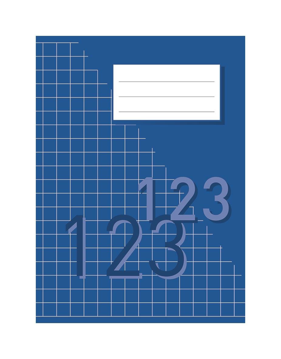 Räknehäfte med blått rutat omslag och 24 blad, A5 storlek, 70g papper, rutnät 10x10mm, nummer 1 till 3