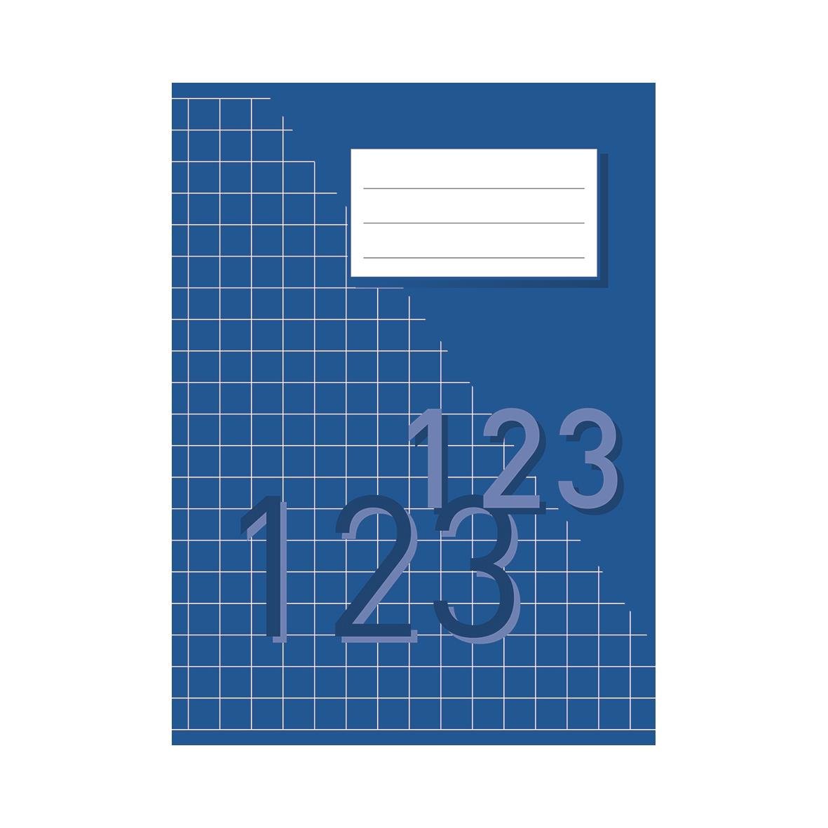 Räknehäfte med blått rutat omslag och 24 blad, A5 storlek, 70g papper, rutnät 10x10mm, nummer 1 till 3