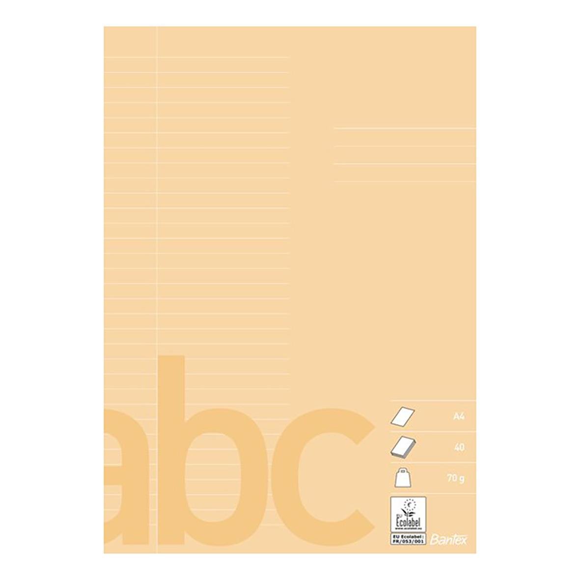 Ljusgult skrivhäfte med linjerat papper, 8,5mm mellan raderna, 40 blad, A4, 70g