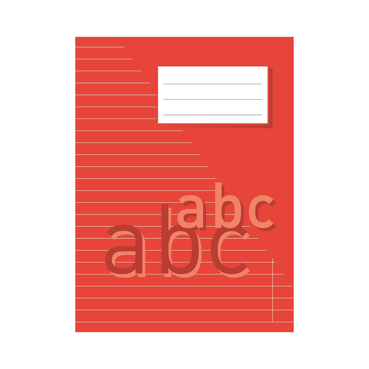 Rött skrivhäfte med linjerade sidor och plats för namn, A5 storlek, 24 blad, 70g papper