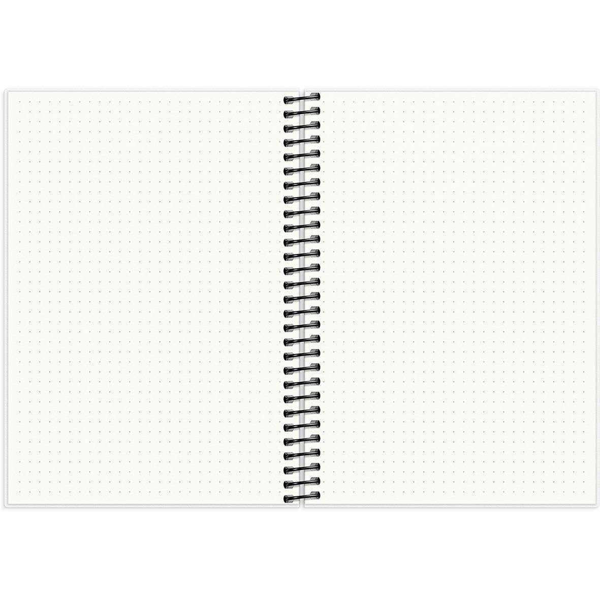 Öppen spiralnotebook med prickad sida i A5 storlek