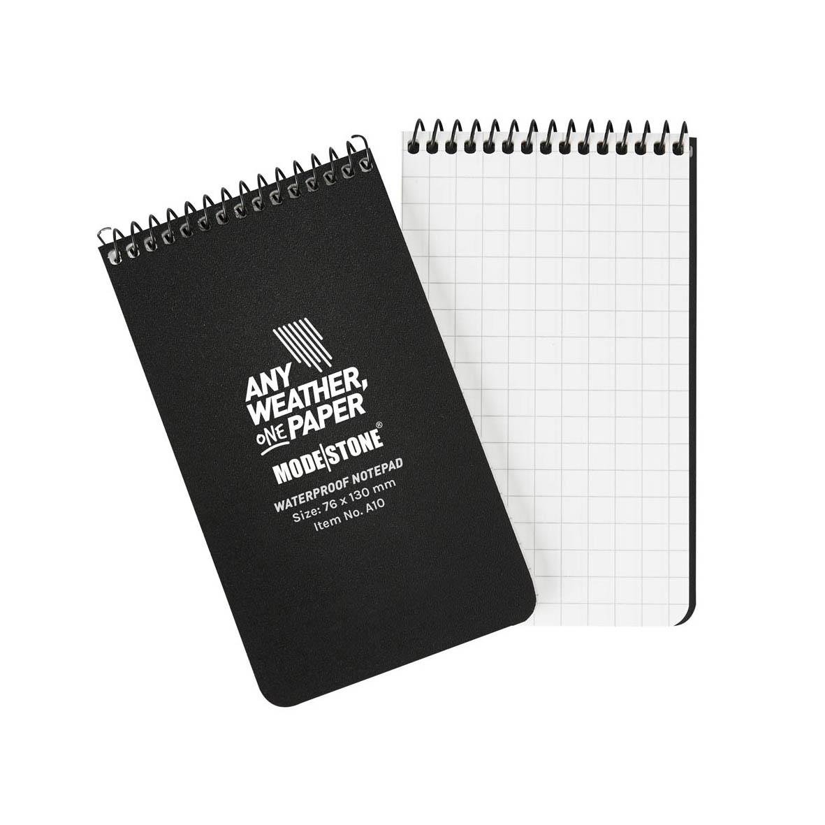 Svart skrivbok Modestone vattentålig 50 sidor, 76x130mm, med rutat papper