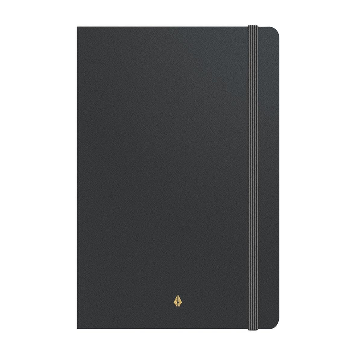 Svart anteckningsbok Burde Deluxe i B5 storlek med gummiband och guldfärgad logga