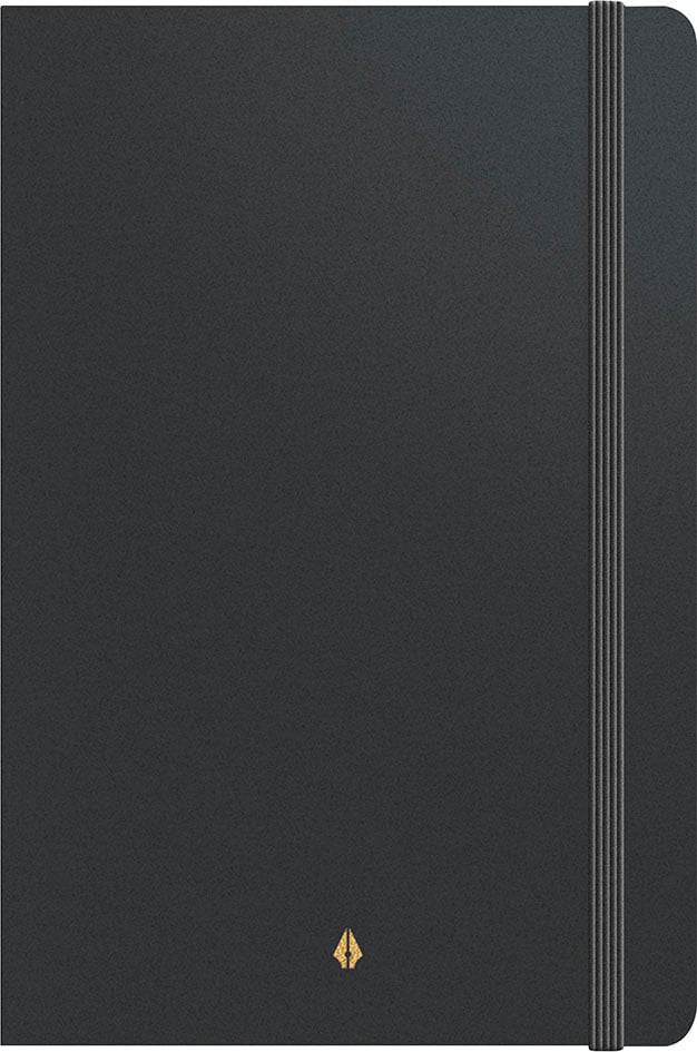 Svart anteckningsbok Burde Deluxe i B5 storlek med gummiband och guldfärgad logga