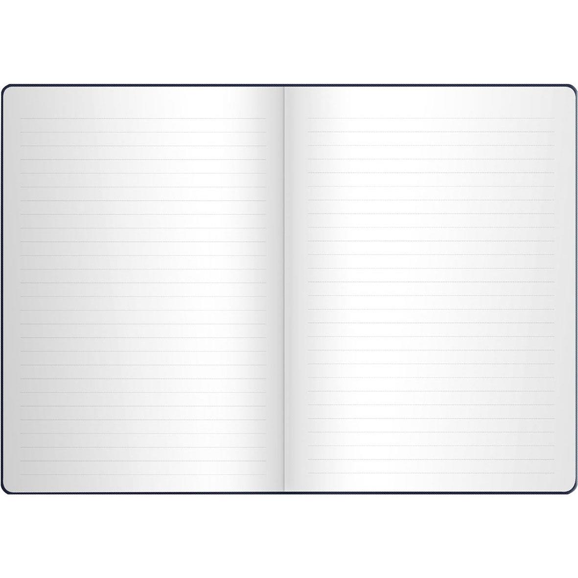 Öppen svart anteckningsbok med linjerade sidor i B5 storlek