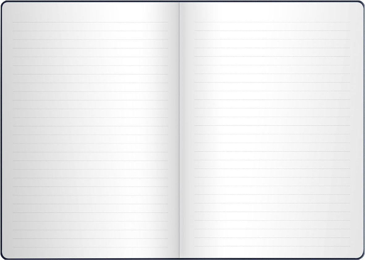Öppen svart anteckningsbok med linjerade sidor i B5 storlek