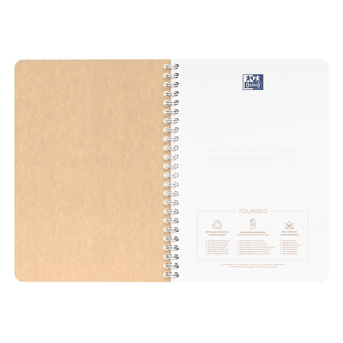 Kollegieblock Oxford Touareg Recycled Linjerat 90 Blad A5+ 90g med spiralbindning och brunt omslag