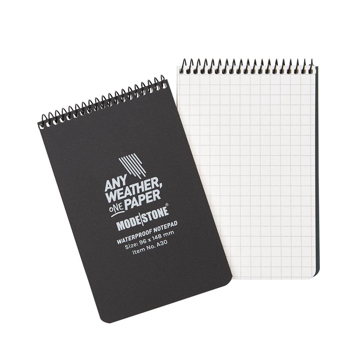 Vattentålig skrivbok Modestone svart med 50 sidor och rutigt papper, storlek 96x148mm