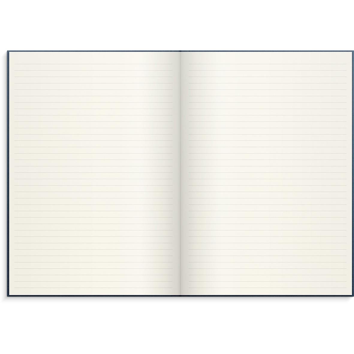 Blå linjerad anteckningsbok i A4-format med linnetextilomslag