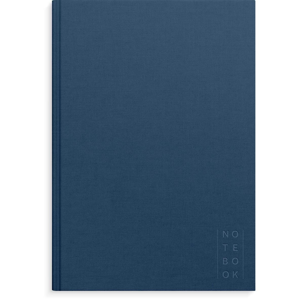 Blå linjerad anteckningsbok i A4-format med linnetextil och enkel design