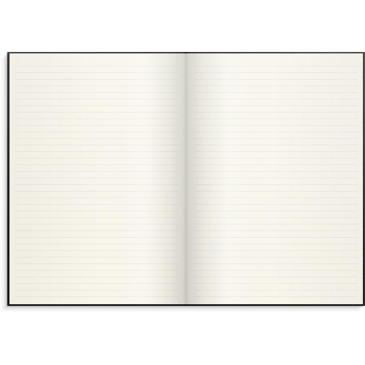 Svart linjerad anteckningsbok i A4-format med linnetextilomslag