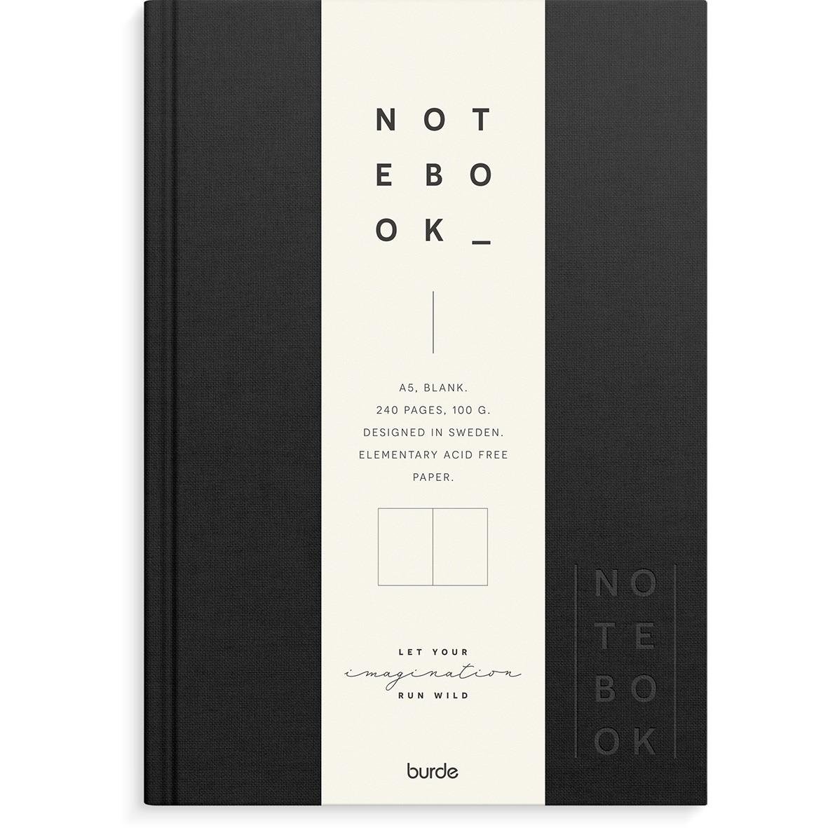 Svart A5 anteckningsbok med linjerad sida och minimalistisk design