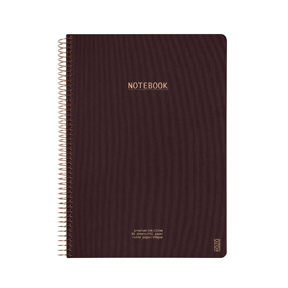 Kozo Premium linjerad anteckningsbok i Coffee färg A4 med spiralrygg