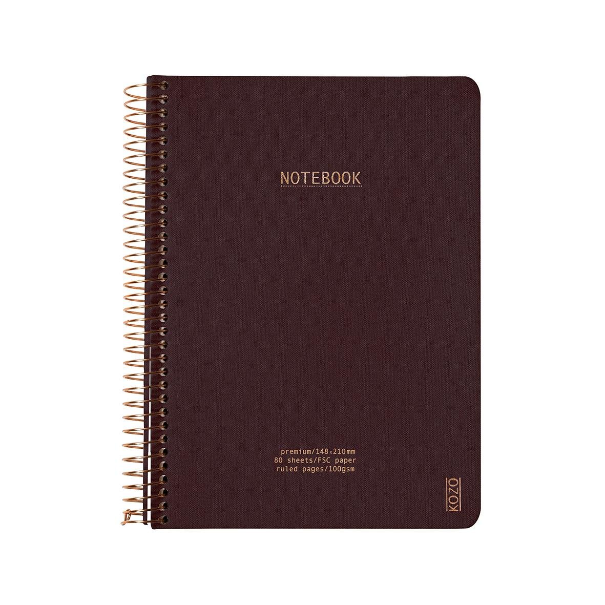 Kozo Premium Linjerad Anteckningsbok Coffee A5 med kopparfärgad spiral