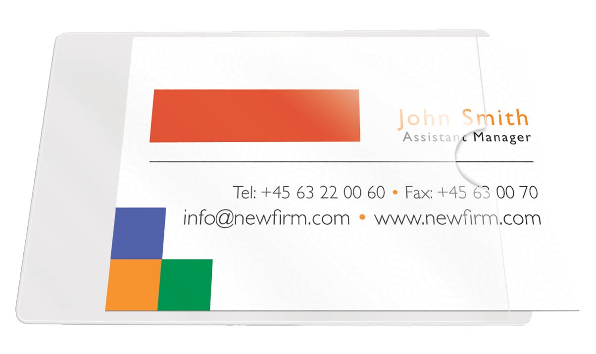 Självhäftande visitkortsficka för öppna kort, 60x95mm, med plats för namn, titel och kontaktuppgifter