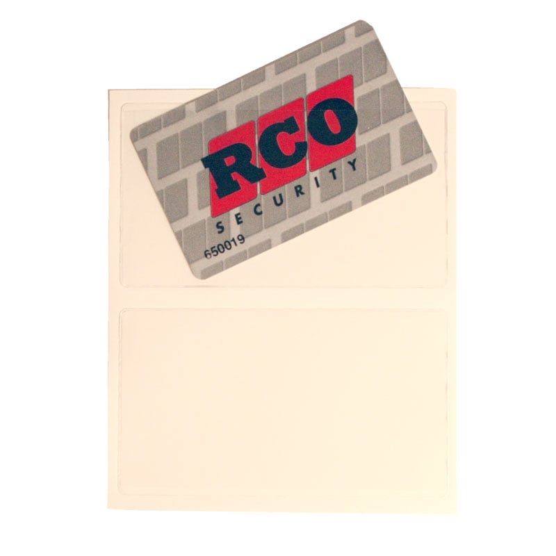 Självhäftande visitkortsficka öppen upptill 105x60mm med RCO Security-logga
