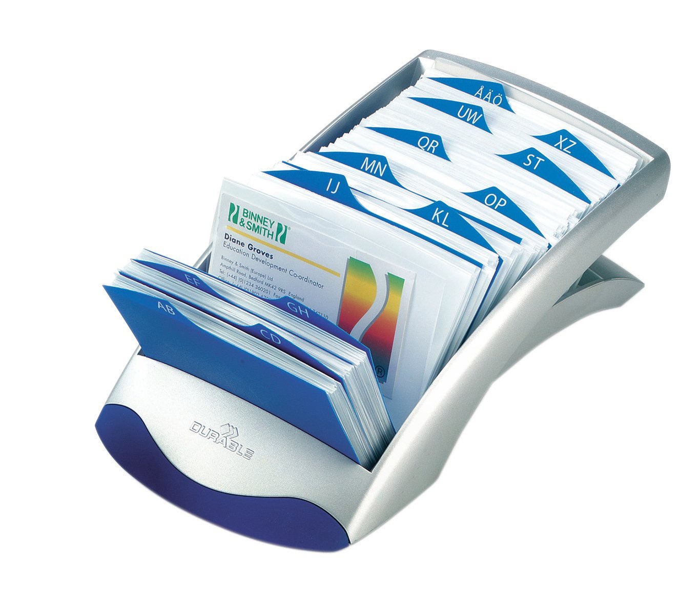 Svart Visitkortslåda Durable Visifix med organiserade visitkort