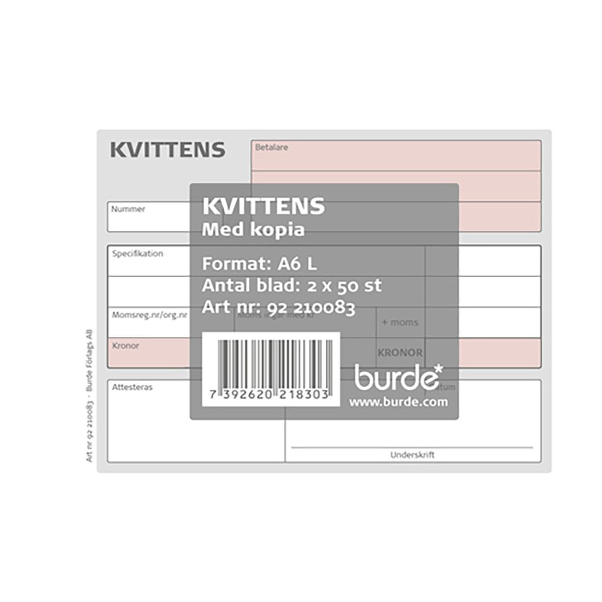 Kvittensblock med kopia, A6, 50 sidor, förvaringskopia