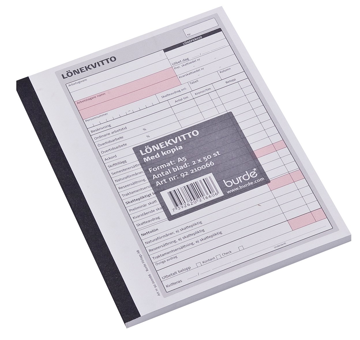 Avlöningskvitto med 50 sidor och kopia i A5-format