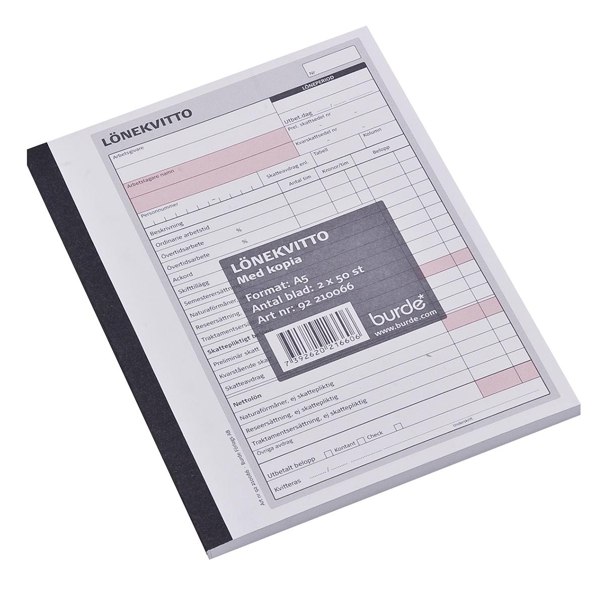 Avlöningskvitto med 50 sidor och kopia i A5-format