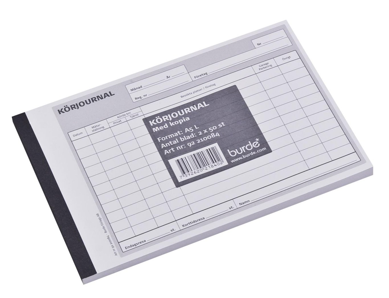 Körjournal i block med 50 sidor och kopior, A5-format