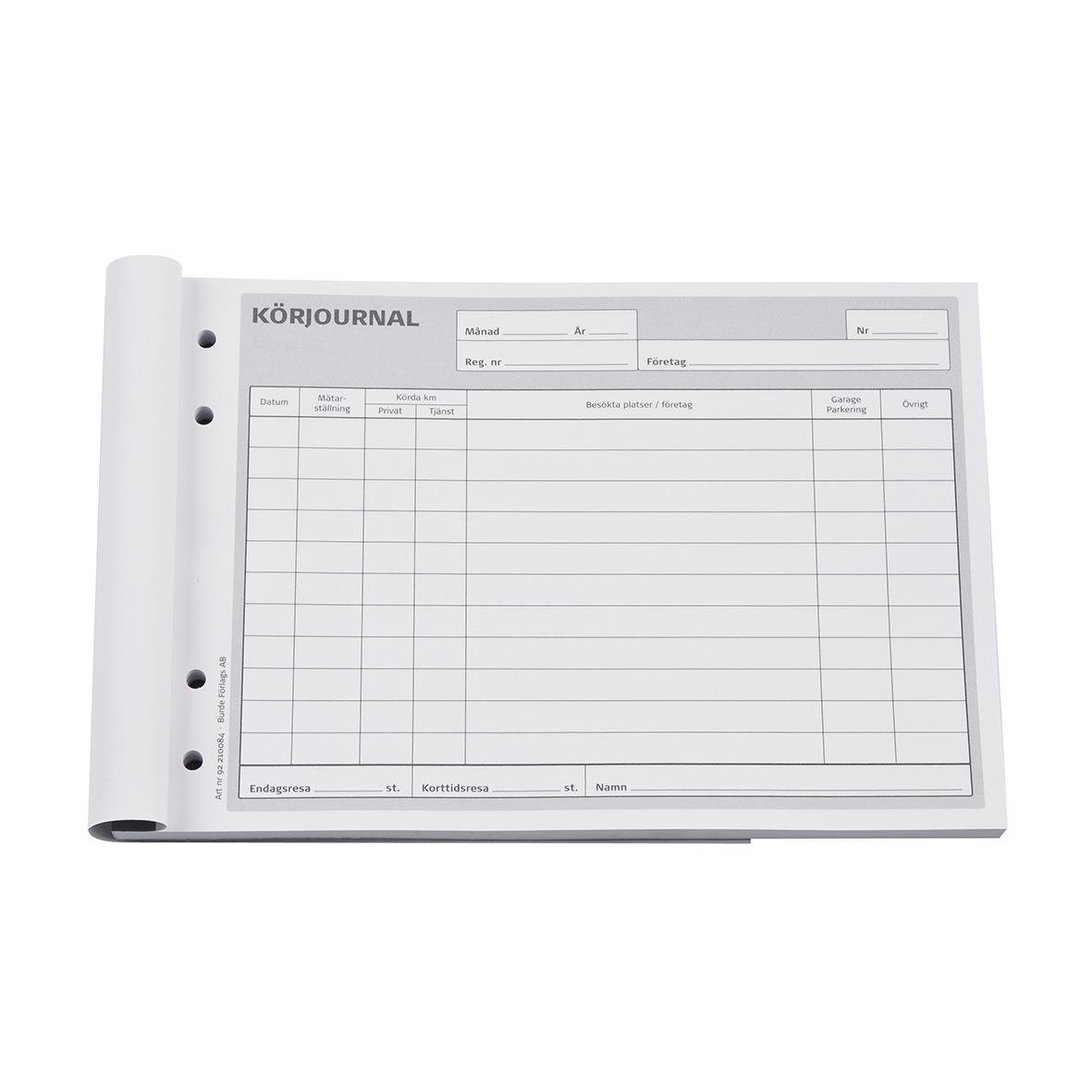 Körjournal med 50 sidor och kopieringspapper i A5-storlek