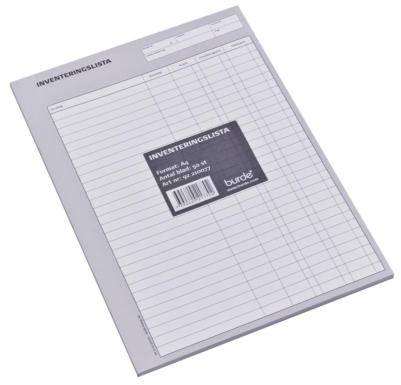 Inventeringslista med 50 ospecificerade sidor A4, obestämd numrering