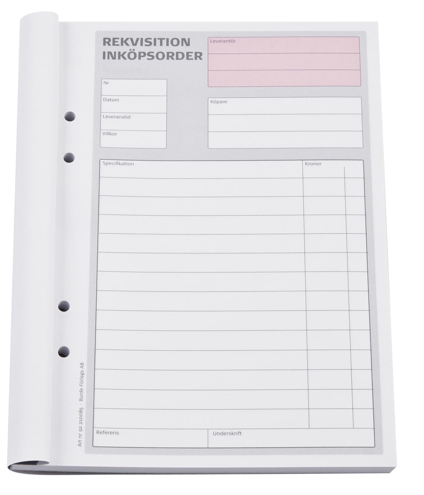 Rekvisitionsblock med 50 sidor, A5 storlek, för kopior, obumererad