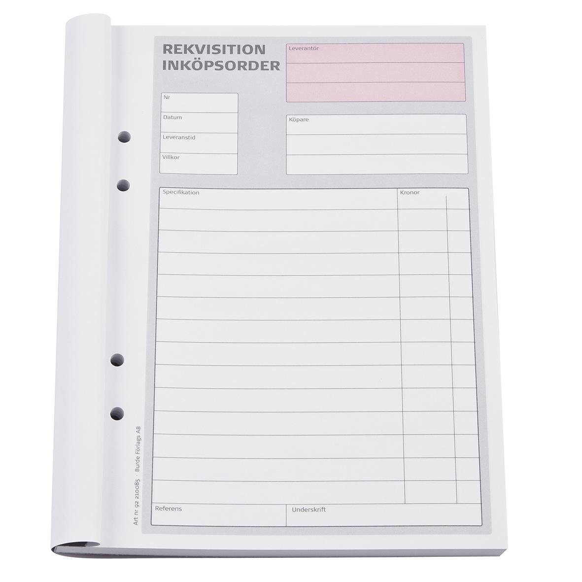 Rekvisitionsblock med 50 sidor, A5 storlek, för kopior, obumererad