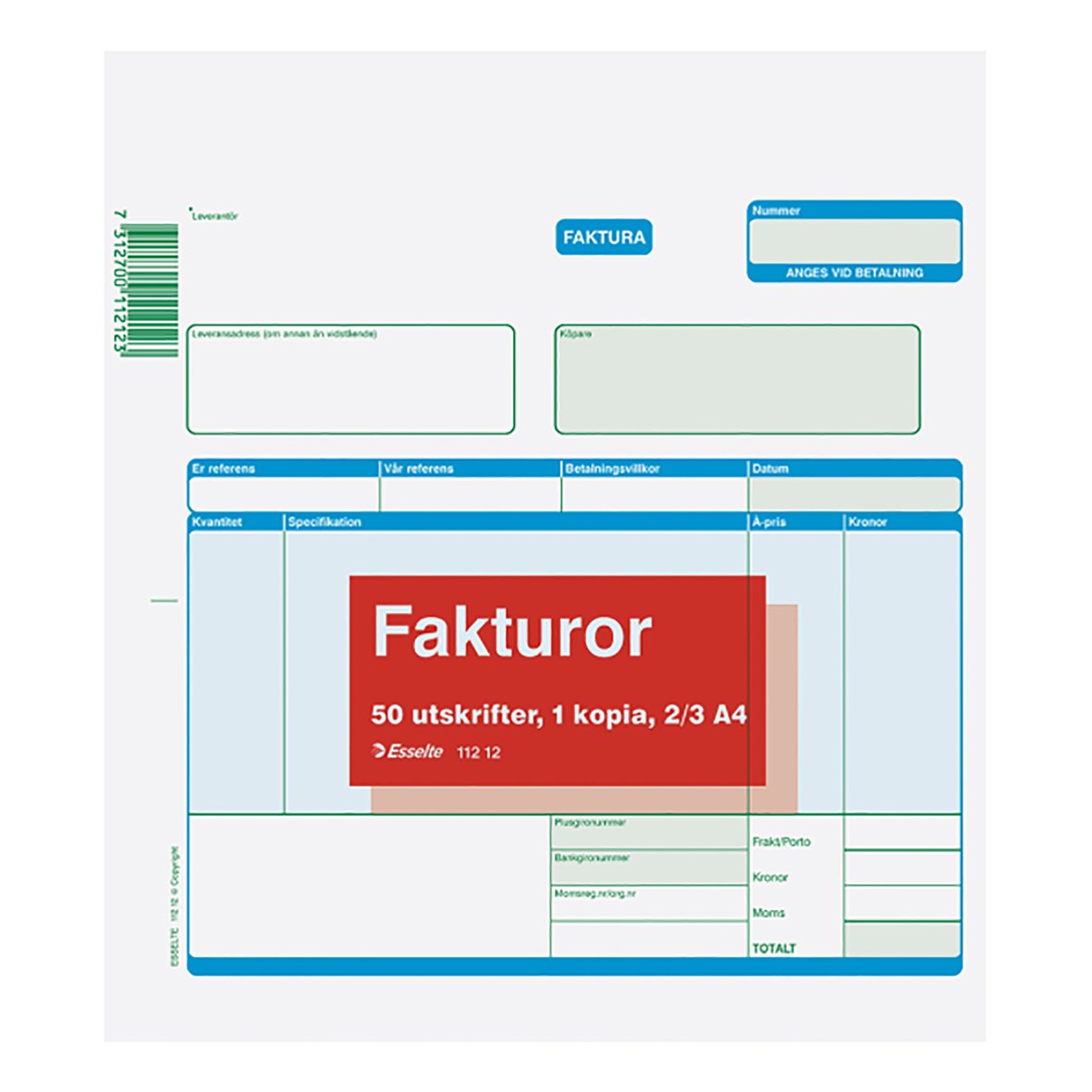 Fakturablock Onumrerad 50 Sidor Med Kopia 2/3:s A4